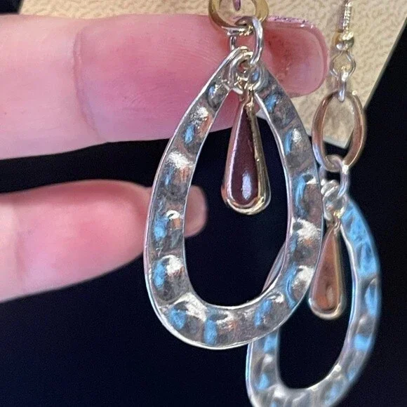 Hannah essentials 2 tone silver gold tear drop earrings 2 3/4 inch - Picture 6 of 7